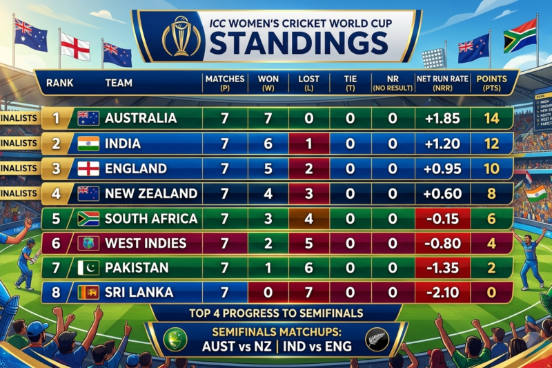 Women’s Cricket World Cup Standings